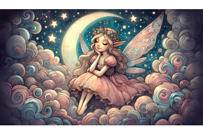 Mystical fairy in dreamy night, oil painting