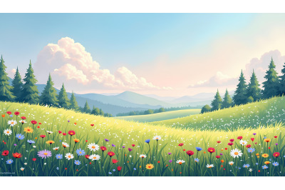 Oil painting of a dreamy meadow scene