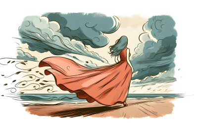 Painterly vision of wind sweeping a dress