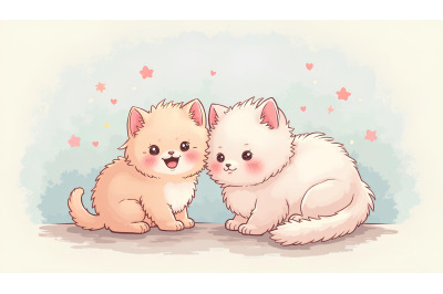 Pastel artwork of cute fluffy kittens
