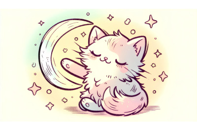 Pastel dreamlike soft kitten sketch