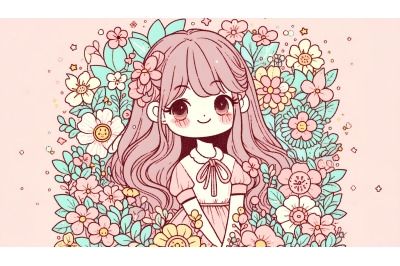 Pastel girl in bloom, digital art