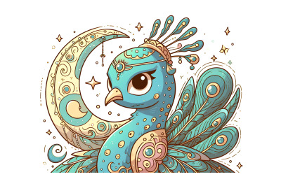 Peacock Celestial Guardian Oil Painting