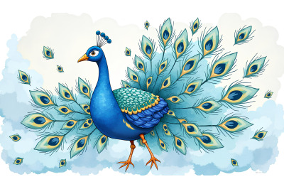 Peacock Celestial Majesty Watercolor