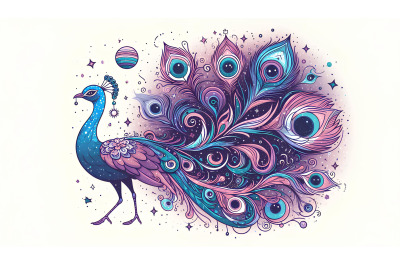 Peacock Cosmic Elegance Digital Art