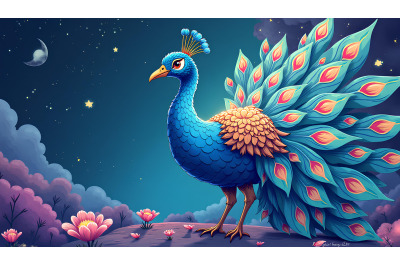 Peacock Cosmic Guardian Digital Art