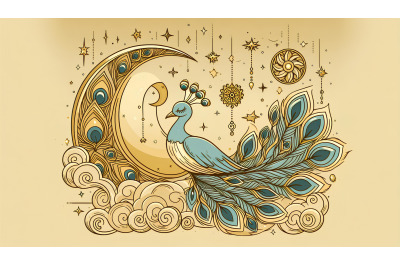 Peacock Golden Dreams Art Deco