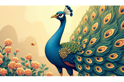 Peacock Golden Elegance Digital Art