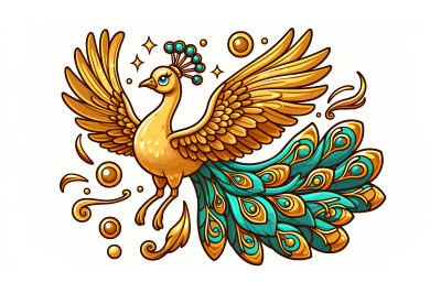 Peacock Golden Flight Metallic Art