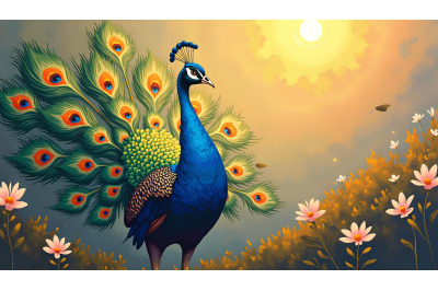 Peacock Golden Glow Oil Painting