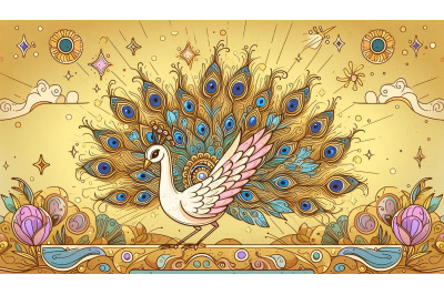 Peacock Golden Light Fantasy