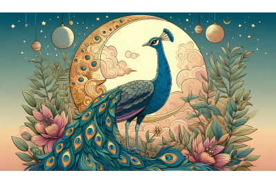 Peacock Moonlit Majesty Digital Painting