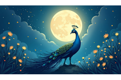 Peacock Moonlit Serenity Glowing Art