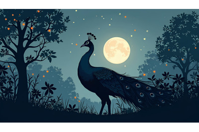 Peacock Night Silhouette Charcoal