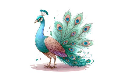 Peacock Standing Majestic Watercolor