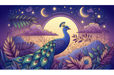 Peacock Twilight Glow Oil Painting