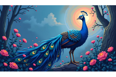 Peacock Twilight Guardian Oil Painting