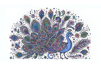 Peacock Whimsical Fantasy Pointillism