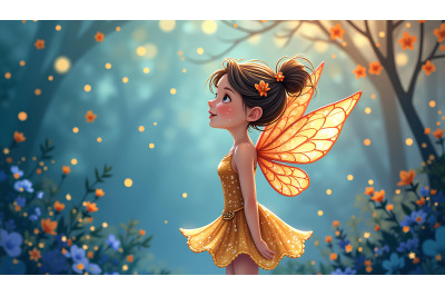 Pointillist fairy with sparkling rain drops