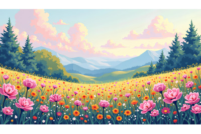 Pointillist masterpiece of a floral landscape