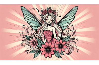 Pop Art fairy with bold floral details