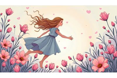 Radiant girl and blooms, surreal pastels