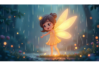 Rain-kissed fairy with glowing aura