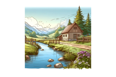 Realistic painting of a peaceful countryside