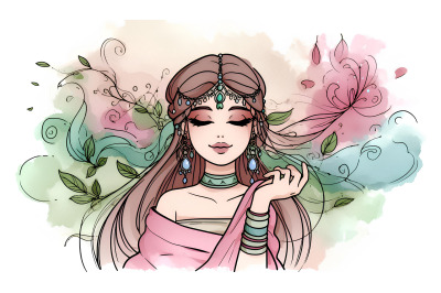 Serene beauty, watercolor softness
