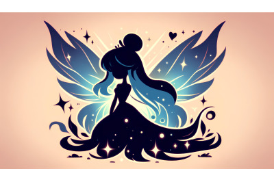 Shadowy fairy with glowing wings, silhouette art