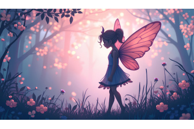 Silhouette fairy in soft pastel light
