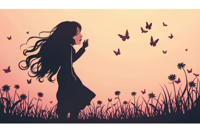 Silhouette of a woman with butterflies