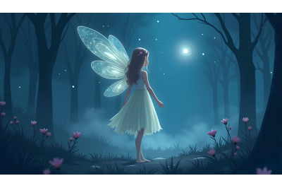 Soft glowing fairy in misty night, ethereal style