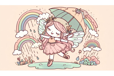 Soft pastel fairy dancing in the rain