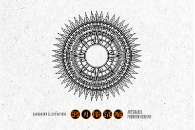 Mandala Line Outline with Decorative Grass