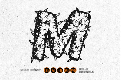Outline of M Shaped by Marijuana Elements Monochrome