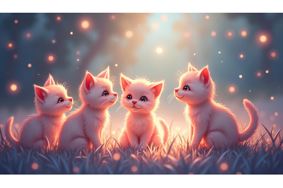 Soft-focus kittens in glowing light
