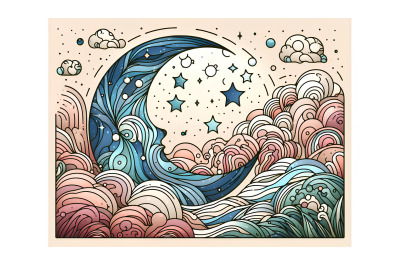 Stained glass effect dreamy moon