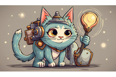 Steampunk-inspired cat illustration