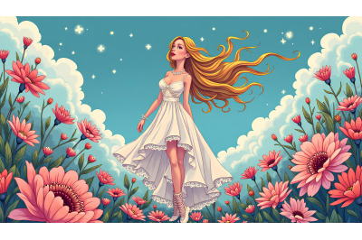 Surreal lady in a magical floral dream