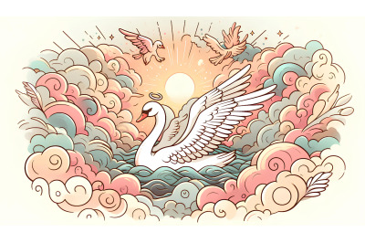Swan amidst fantasy clouds Heavenly Impressionism