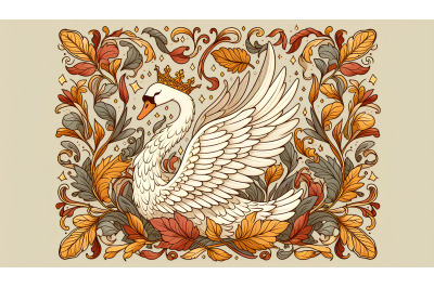 Swan among golden leaves Renaissance Style