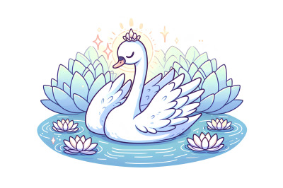 Swan floating in a glowing lotus pond Zen Glow Painting