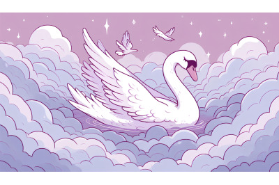 Swan floating in a lavender mist Dreamlike Fauvism
