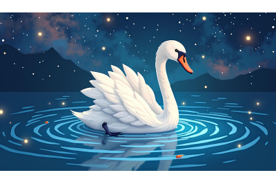 Swan floating in a universe of light Cosmic Minimalism