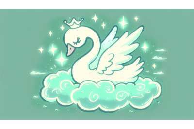 Swan glowing in an emerald dream Soft Pastel Magic