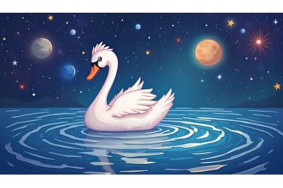 Swan in a cosmic background Space Art