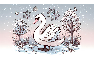 Swan in a delicate winter scene Snowy Impressionism