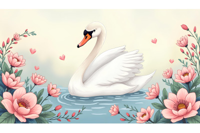 Swan in a floral fantasy Romantic Realism
