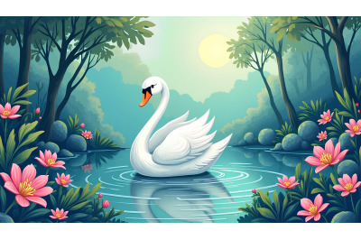 Swan in a jewel-toned paradise Rich Color Palette